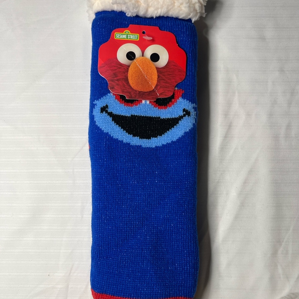 Sesame Street Blue Fuzzy Socks Cookie Monster